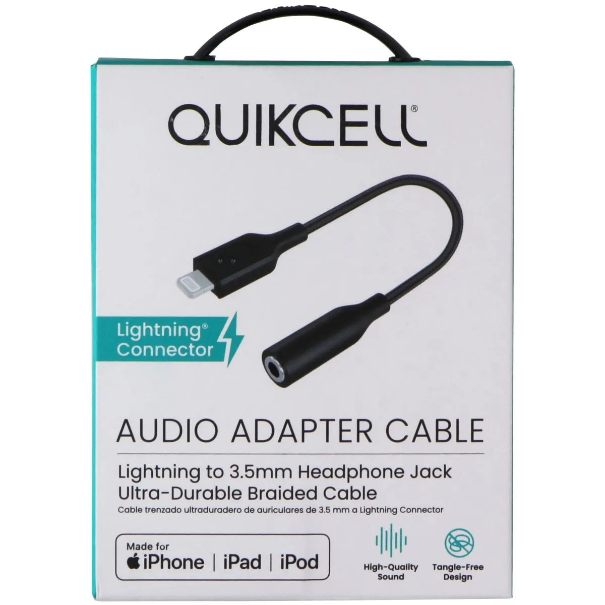 Quikcell Braided Audio Adapter Cable 8-Pin to 3.5mm Headphone Jack - Black