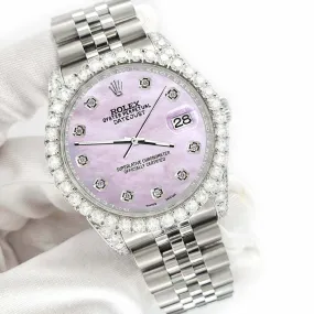 Rolex Datejust 116200 36mm 3.9CT Diamond Bezel/Lugs/Pink Pearl Dial Steel Watch TFJ-142508655