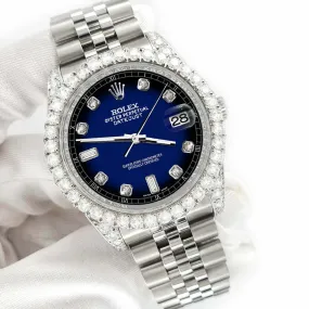 Rolex Datejust 116200 36mm 4CT Diamond Bezel/Lugs/Blue Vignette 6 9 Baguette  TFJ-142508609