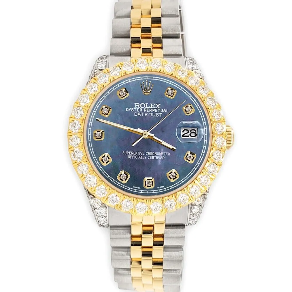 Rolex Datejust 31mm 2-Tone Watch 4.4ct Diamond Black Pearl Dial/Bezel/Case/Lugs TFJ-142508091