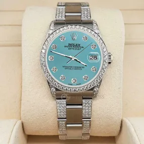 Rolex Datejust 31mm 3.5ct Diamond Bezel/Lugs/Bracelet/Turquoise Dial Steel Watch TFJ-142508814