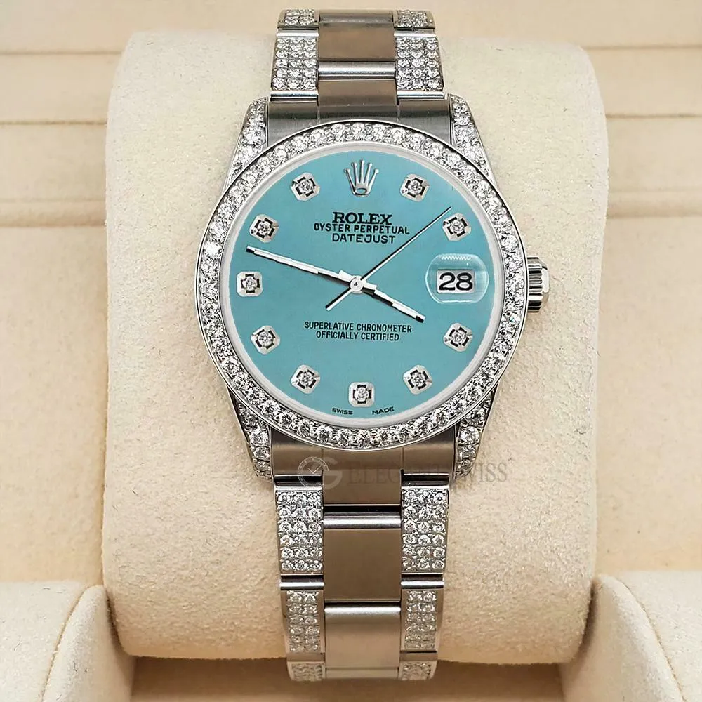 Rolex Datejust 31mm 3.5ct Diamond Bezel/Lugs/Bracelet/Turquoise Dial Steel Watch TFJ-142508814