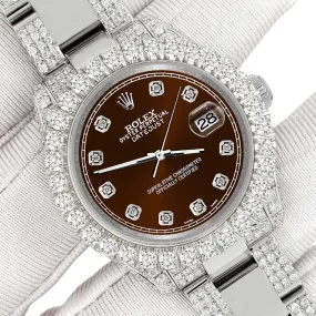 Rolex Datejust 31mm Pave 7.2ct Iced Diamond Chocolate Track Watch  TFJ-142508455