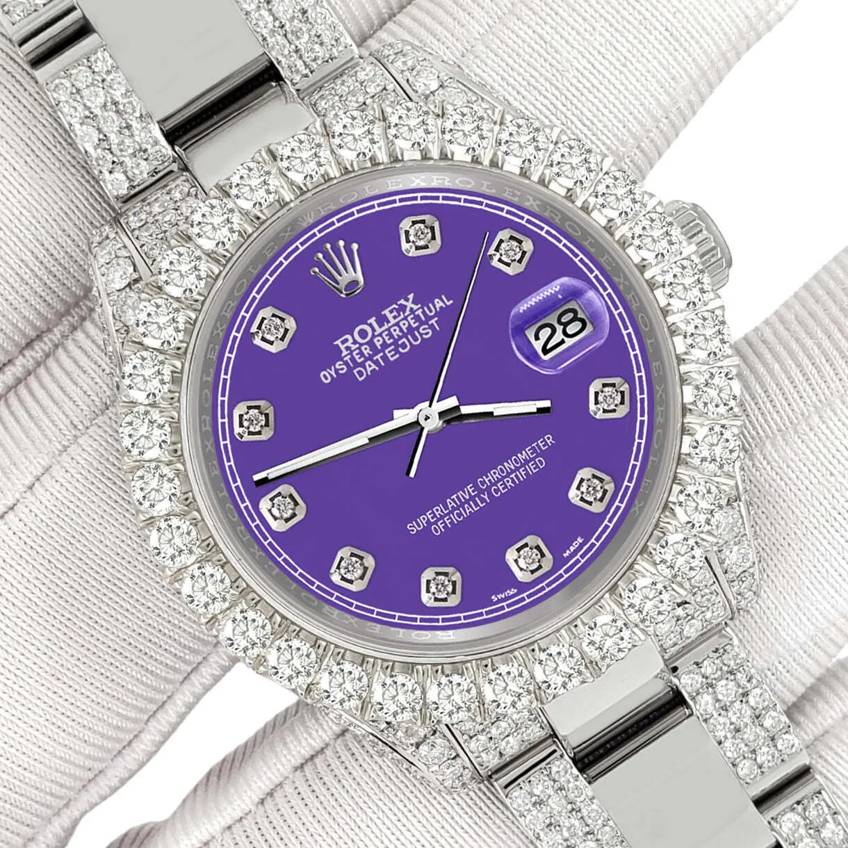 Rolex Datejust 31mm Pave 7.2ct Iced Diamond Pastel Purple Track Watch  TFJ-142508449