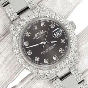 Rolex Datejust 31mm Pave 7.2ct Iced Diamond Rhodium Gray Track Watch  TFJ-142508411