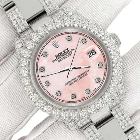 Rolex Datejust 31mm Pave 7.2ct Iced Diamond Royal Pink MOP Track Watch  TFJ-142508457