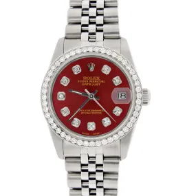 Rolex Datejust 31mm S/S Jubilee Women's Watch with Red Dial &amp; Diamond Bezel TFJ-142508134