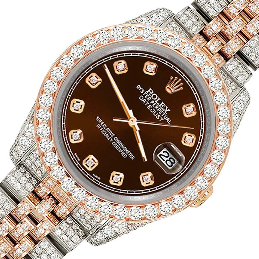 Rolex Datejust 36mm 10.75ct Diamond Chocolate Rose Gold/Steel Watch TFJ-142508327