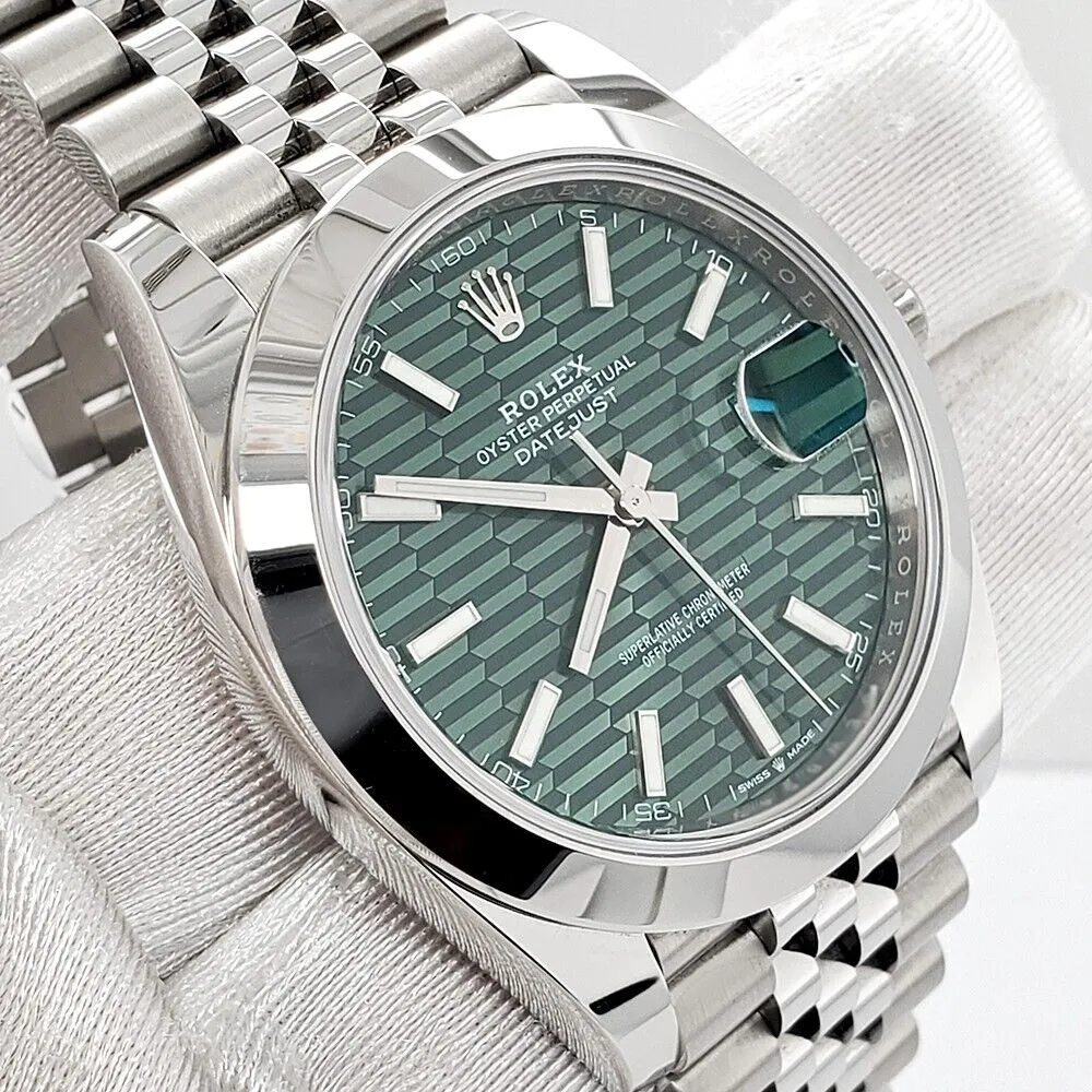 Rolex Datejust 41 126300 Green Motif Index Dial Steel Watch 2021 Box Papers TFJ-142507880