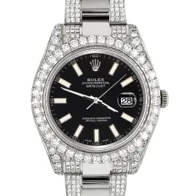 Rolex Datejust II 41mm 8.3ct Diamond Bezel/Lugs/Bracelet/Black Stick  TFJ-142508234