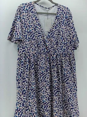 Room Of Fashion Women's Blue Floral Short Sleeve Casual Dress - 3X-Large