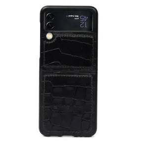 Samsung Galaxy Flip Series Black Deep Croco Textured Leather Mobile Cover by Brune & Bareskin