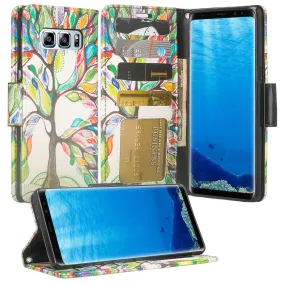 Samsung Galaxy Note 8 Case, Galaxy Note 8 Wallet Case, Slim Flip Folio [Kickstand] Pu Leather Wallet Case with ID & Card Slots & Pocket   Wrist Strap - Vibrant Tree