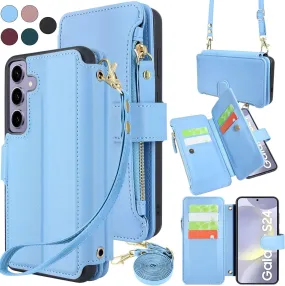 Samsung Galaxy S24 5G Case Wallet Cash Coin Zipper Pocket Long Shoulder