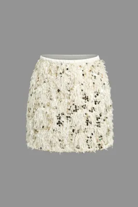 Sequin Feather Fringe Skirt