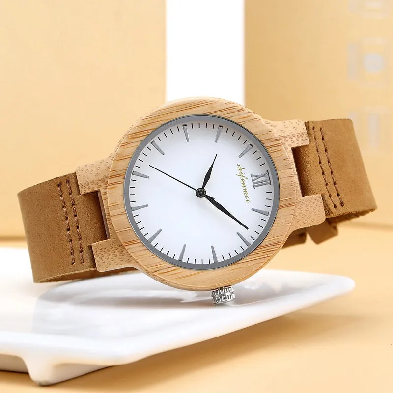 Simple Large Dial With Scale Wooden Watch