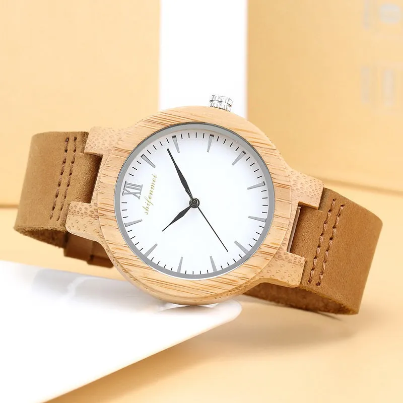 Simple Large Dial With Scale Wooden Watch