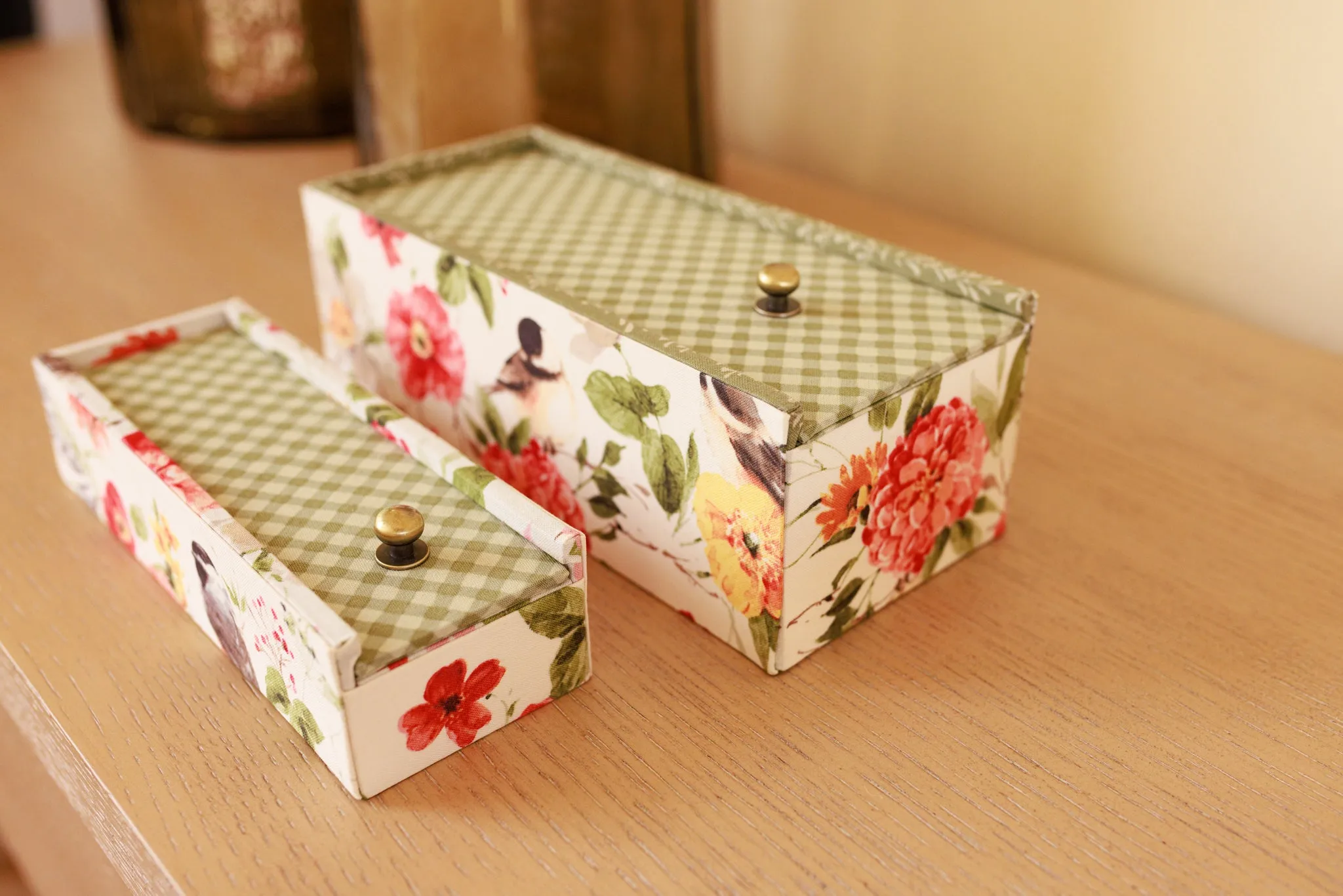 Sliding lid fabric box medium DIY kit, cartonnage kit 230a