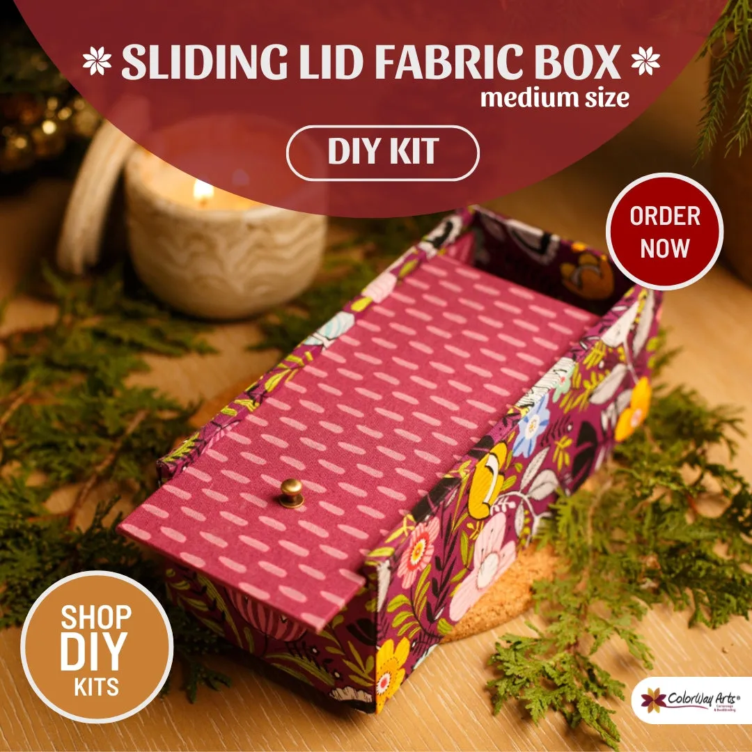 Sliding lid fabric box medium DIY kit, cartonnage kit 230a