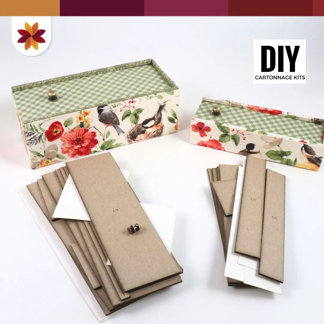 Sliding lid fabric box medium DIY kit, cartonnage kit 230a