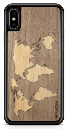 Slim Wooden Phone Case (Walnut Inlay) | World Map Traveler