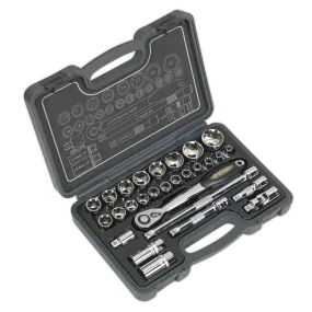 Socket Set 28pc 1/2"Sq Drive 6pt WallDrive¨ Metric