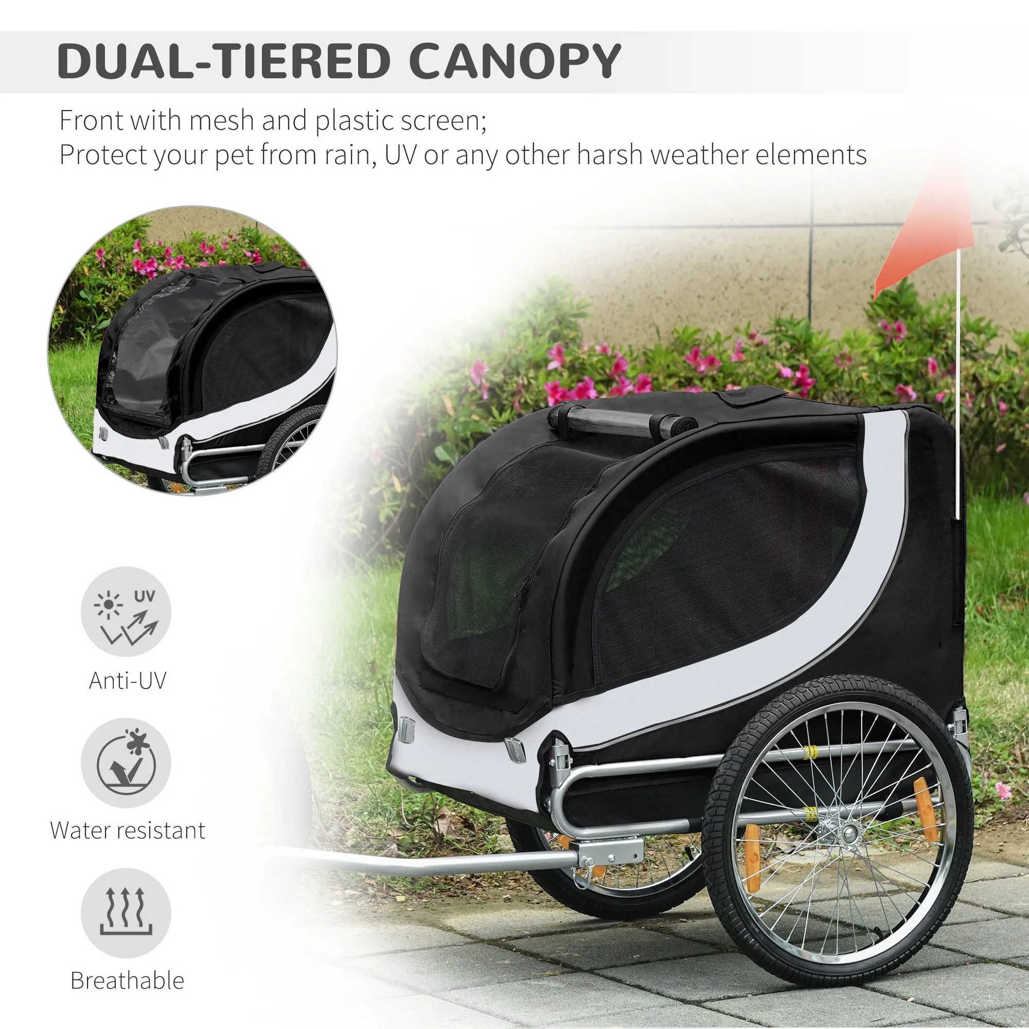 Steel Dog Bike Trailer Pet Cart Carrier for Bicycle Kit Water Resistant with Hitch Coupler Travel White and Black