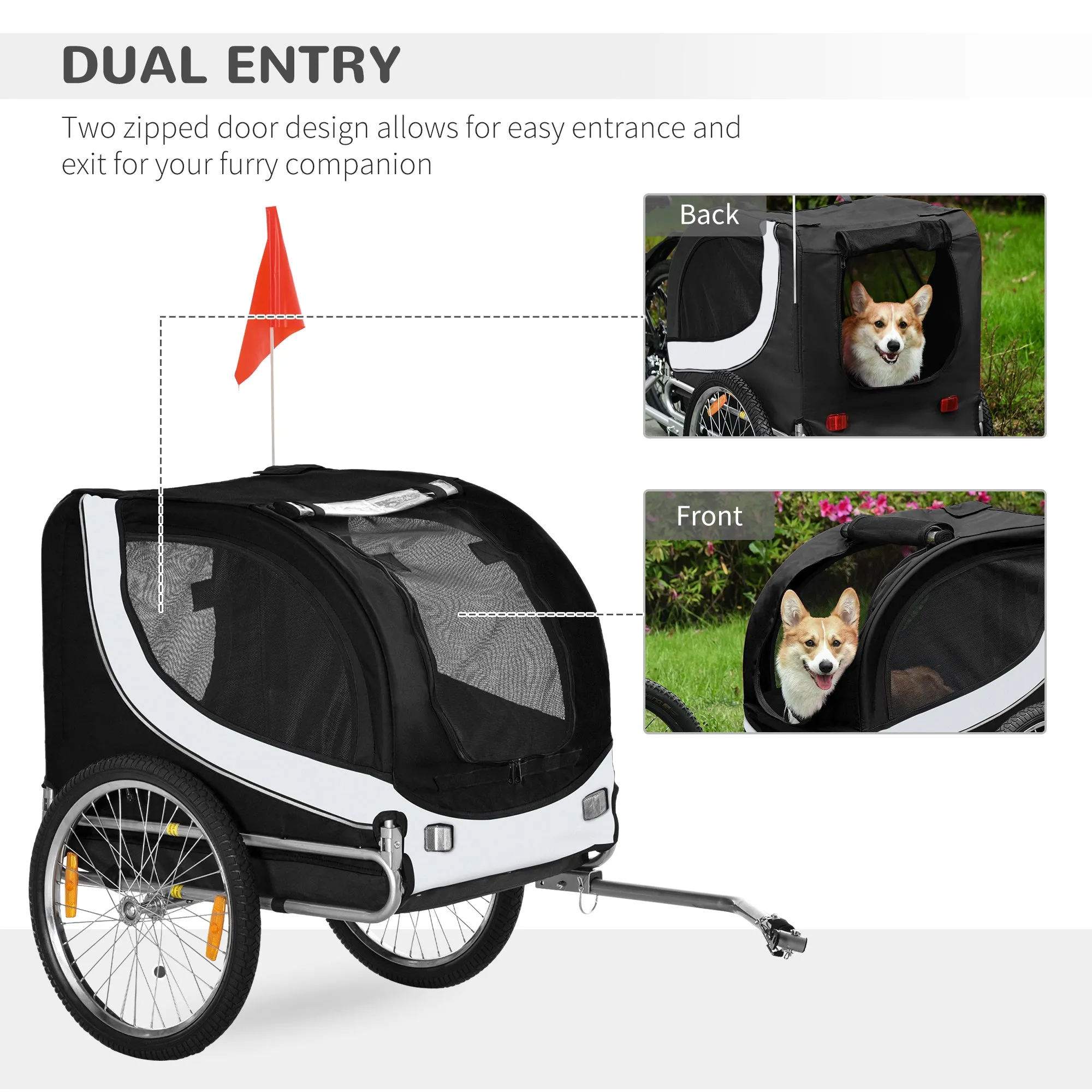 Steel Dog Bike Trailer Pet Cart Carrier for Bicycle Kit Water Resistant with Hitch Coupler Travel White and Black