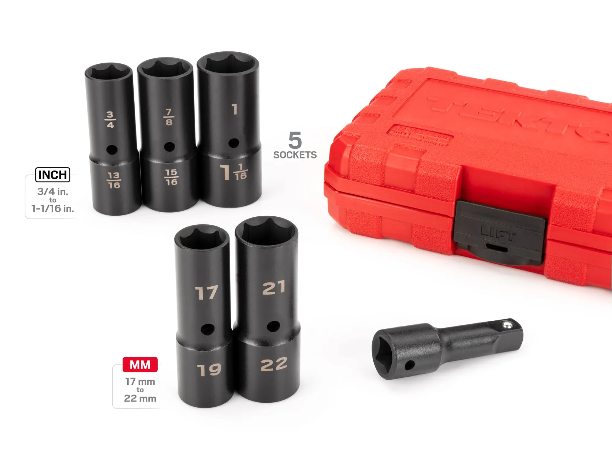 Tekton 6 Pc 1/2 Inch Drive Thin Wall Impact Flip Socket Set, SIF92400