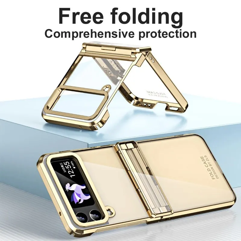 Transparent Electroplating Phantom Hinge Phone Case For Samsung Galaxy Z Flip 5 4