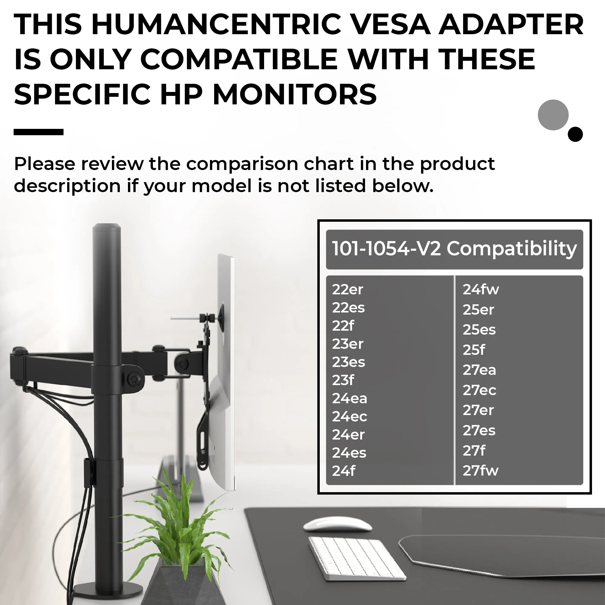 VESA Mount Adapter for HP 22er, 22es, 22f, 23er, 23es, 23f, 24ea, 24ec, 24er, 24es, 24f, 24fw, 25er, 25es, 25f, 27er, 27ea and more monitors (White)