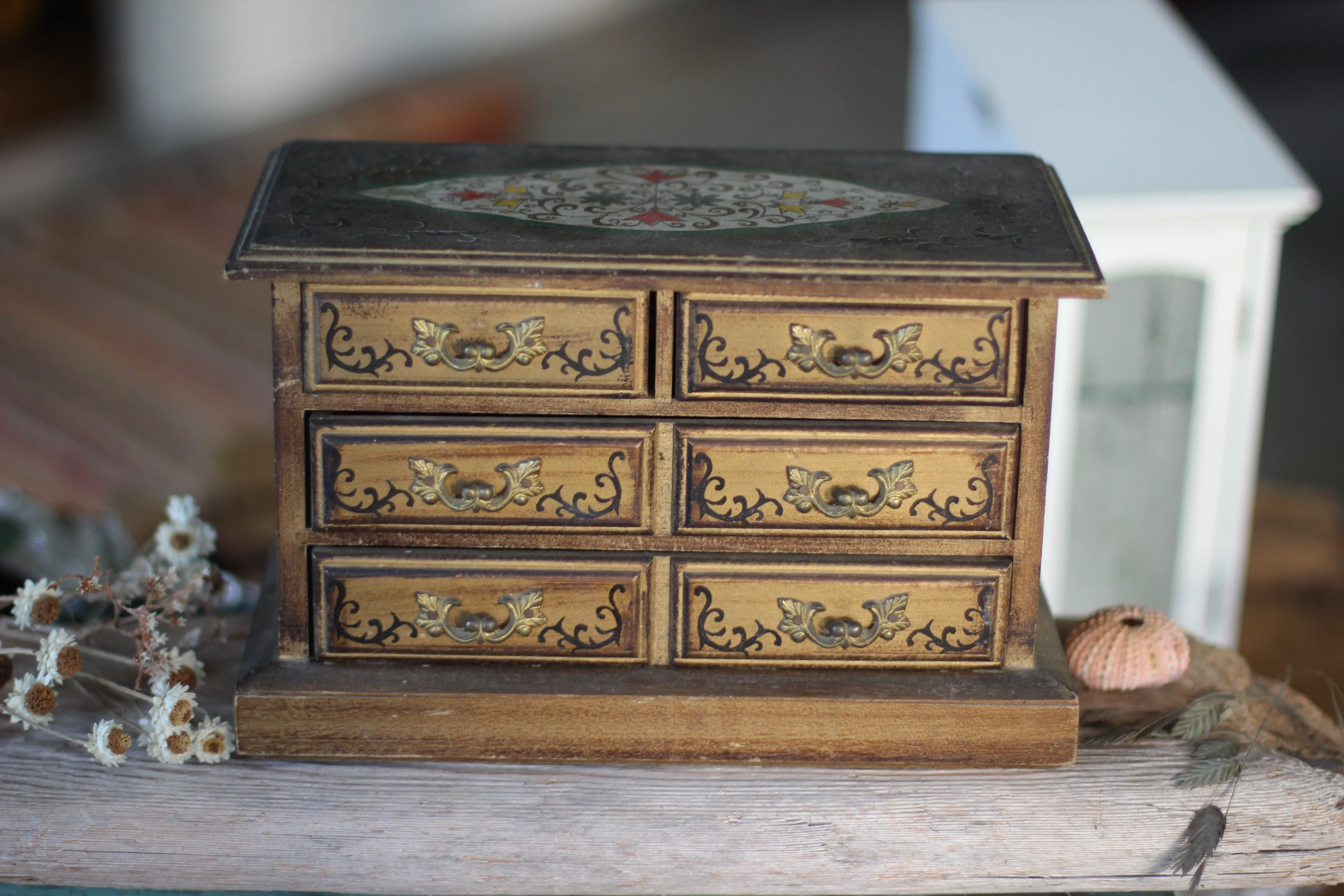 Vintage Florentine Wood Jewelry Box