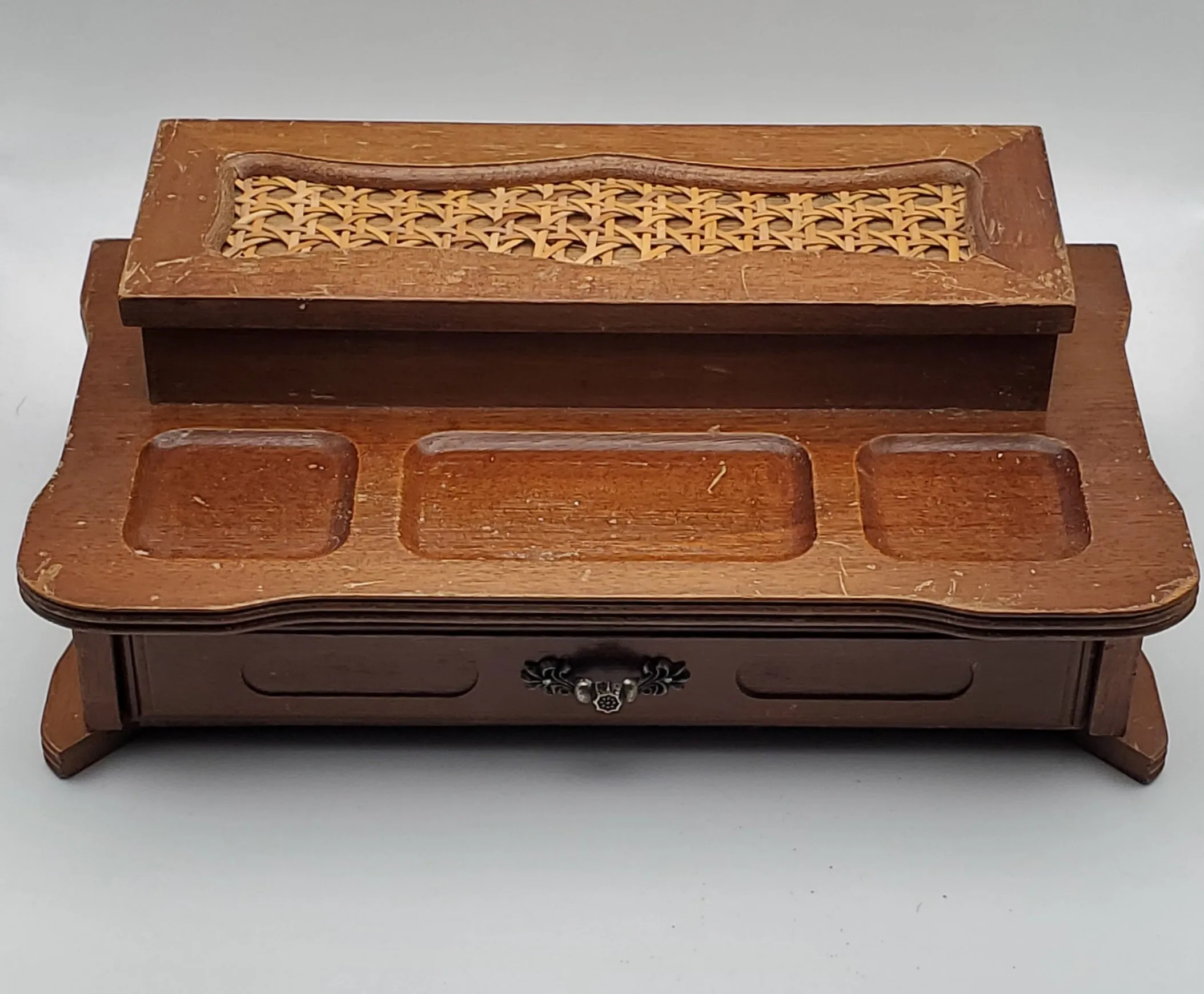 Vintage Wood and Wicker Jewelry Box