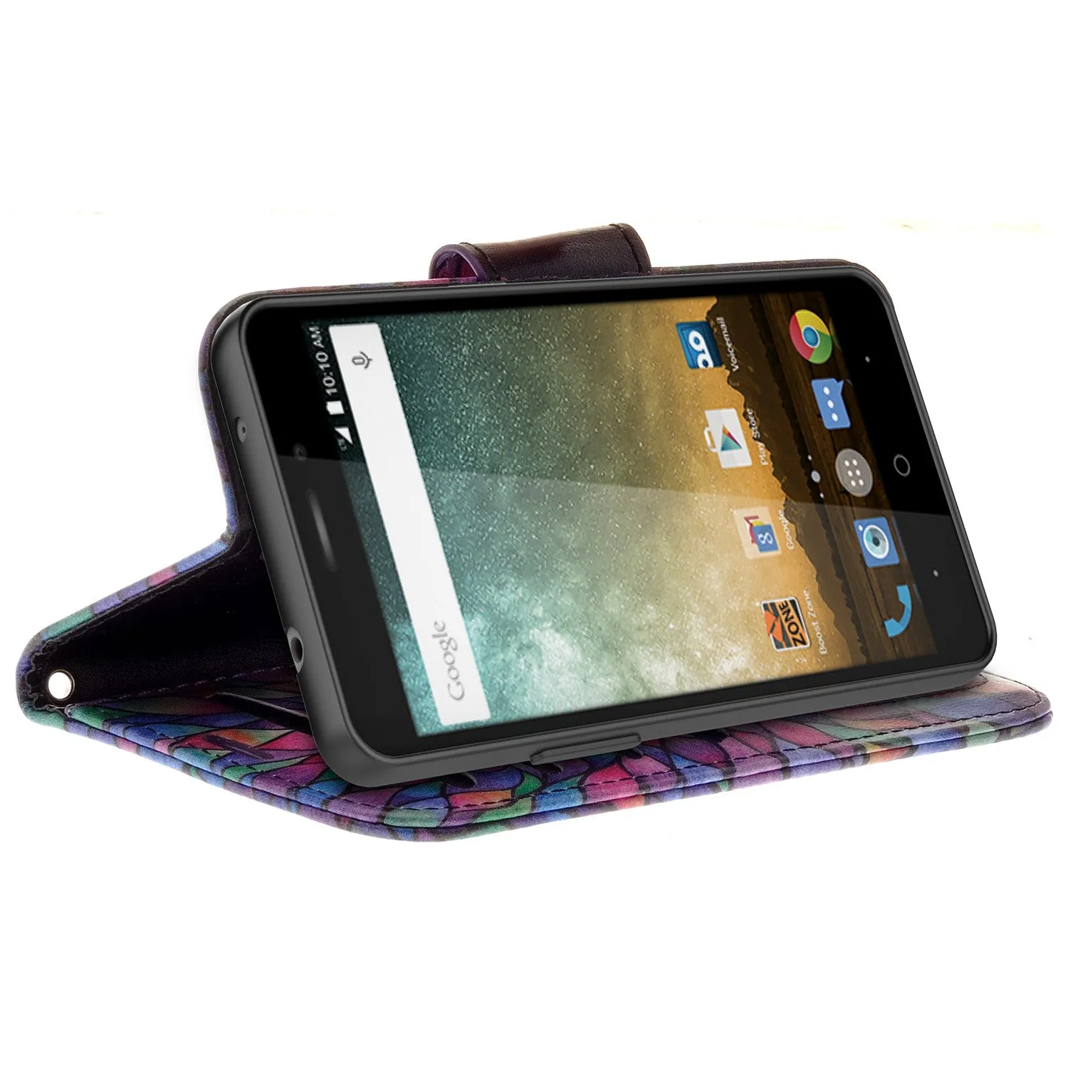 ZTE Prestige Case | ZTE Sonata 3 | ZTE Avid Plus | ZTE Avid Trio Pu Leather Magnetic Flip Fold[Kickstand] Wrist Strap Wallet Case with ID & Card Slots for ZTE Prestige/Sonata3/Avid/Avid Plus - Rainbow Flower