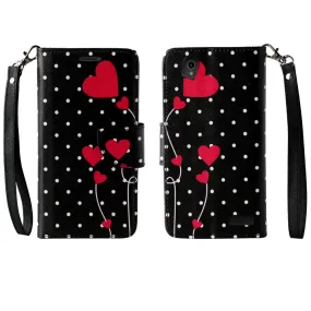 ZTE Warp Elite | ZTE N9158 Case, Wrist Strap Magnetic Flip Fold[Kickstand] Pu Leather Wallet Case with ID & Card Slots - Polka Dot Hearts