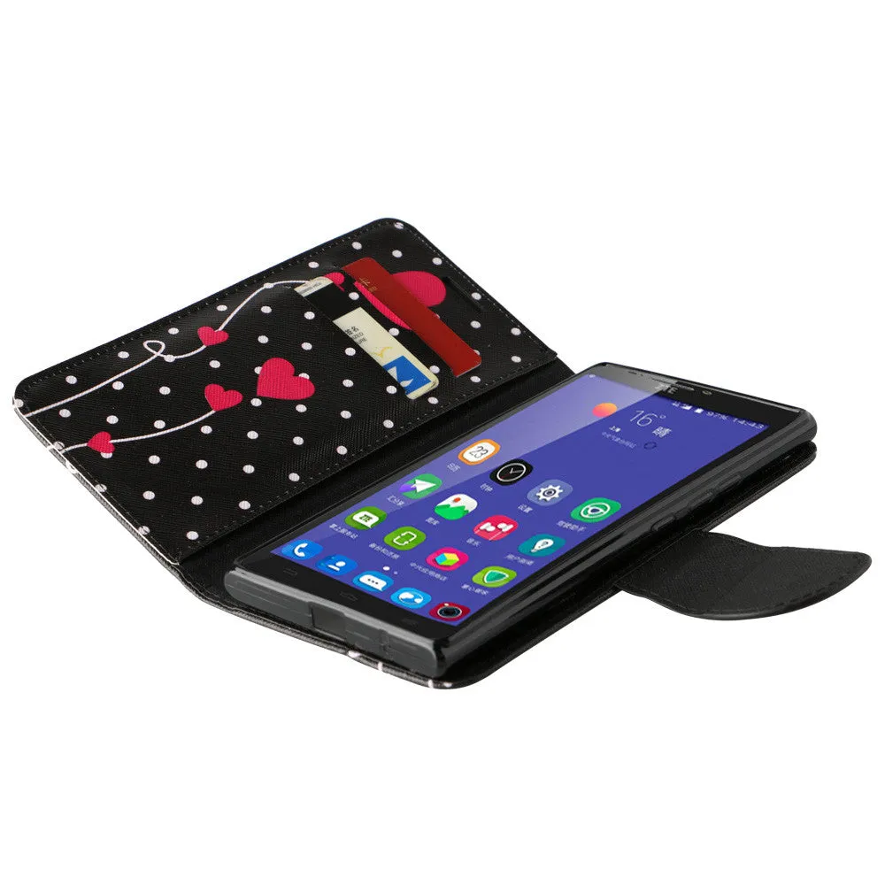 ZTE Warp Elite | ZTE N9158 Case, Wrist Strap Magnetic Flip Fold[Kickstand] Pu Leather Wallet Case with ID & Card Slots - Polka Dot Hearts